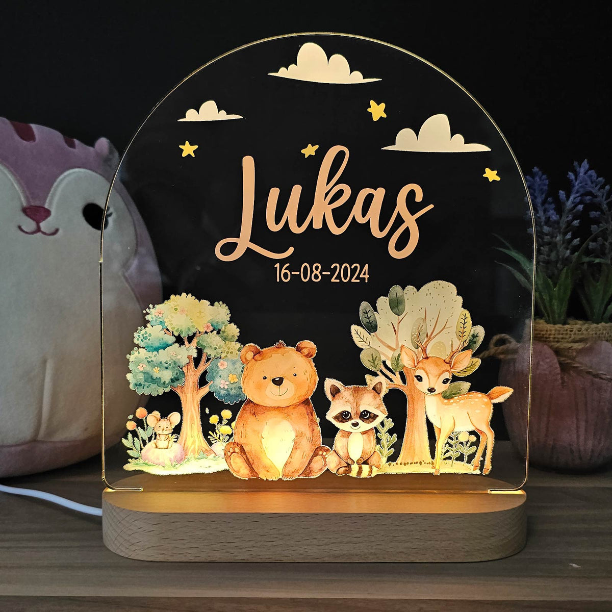 Animaux de la forêt - Veilleuse avec nom personnalisé
