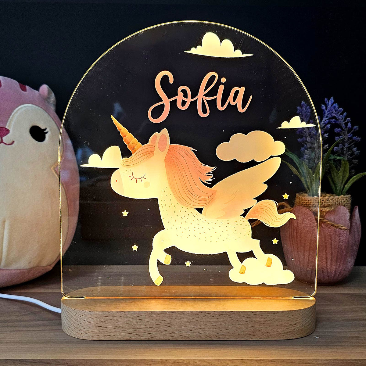 Veilleuse Licorne avec Nom Personnalisé