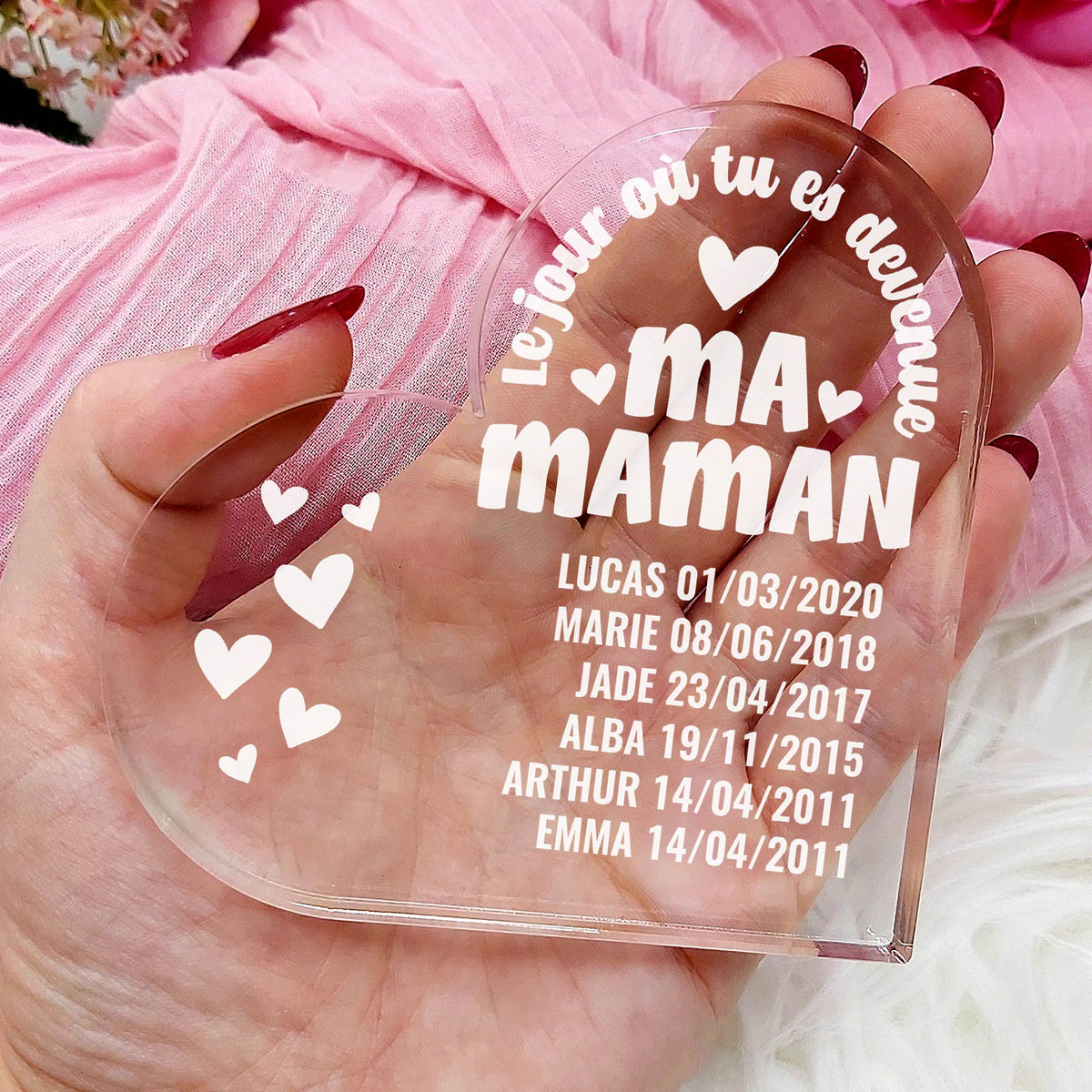 Le jour où tu es devenue ma maman - cœur en plexiglas