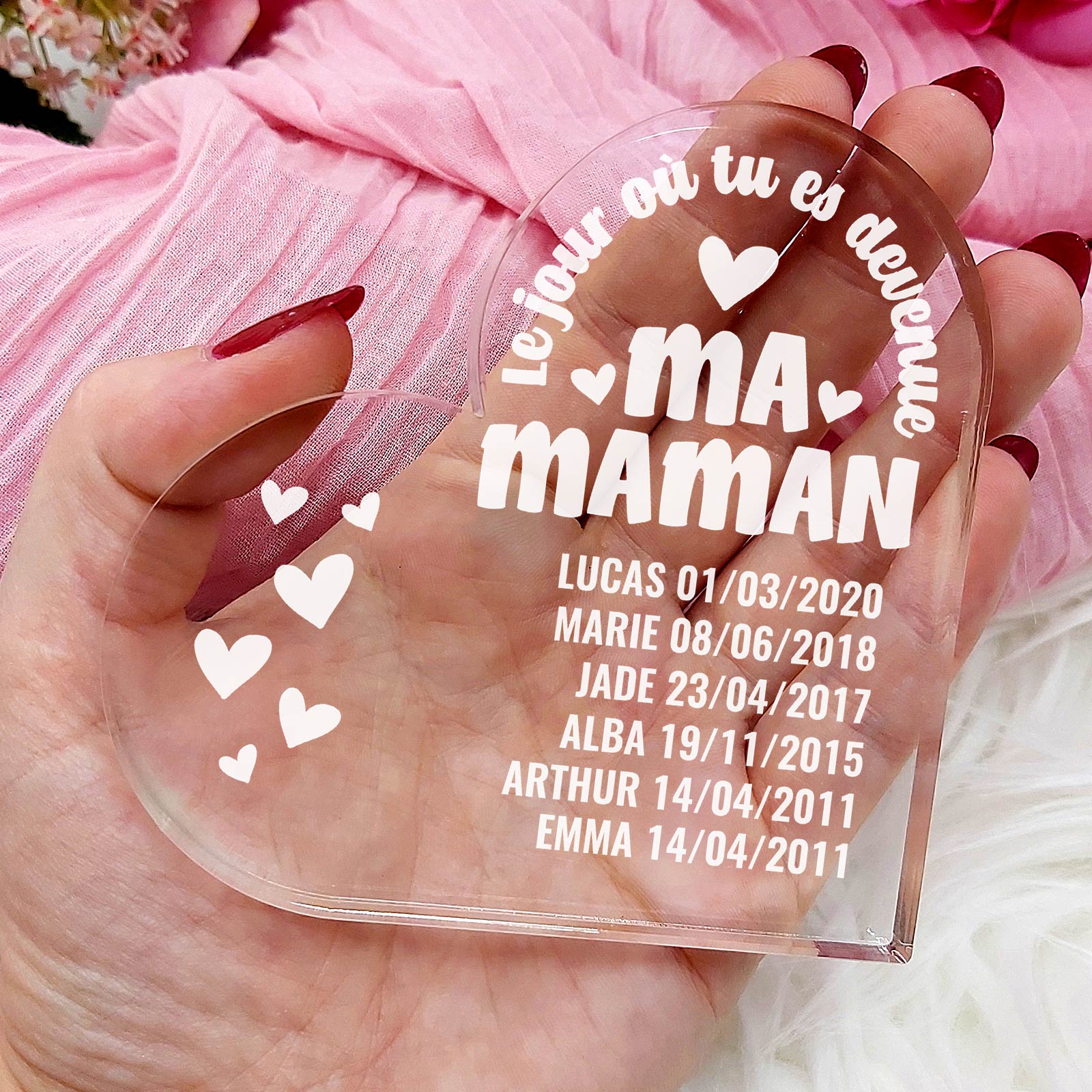 Le jour où tu es devenue ma maman - cœur en plexiglas
