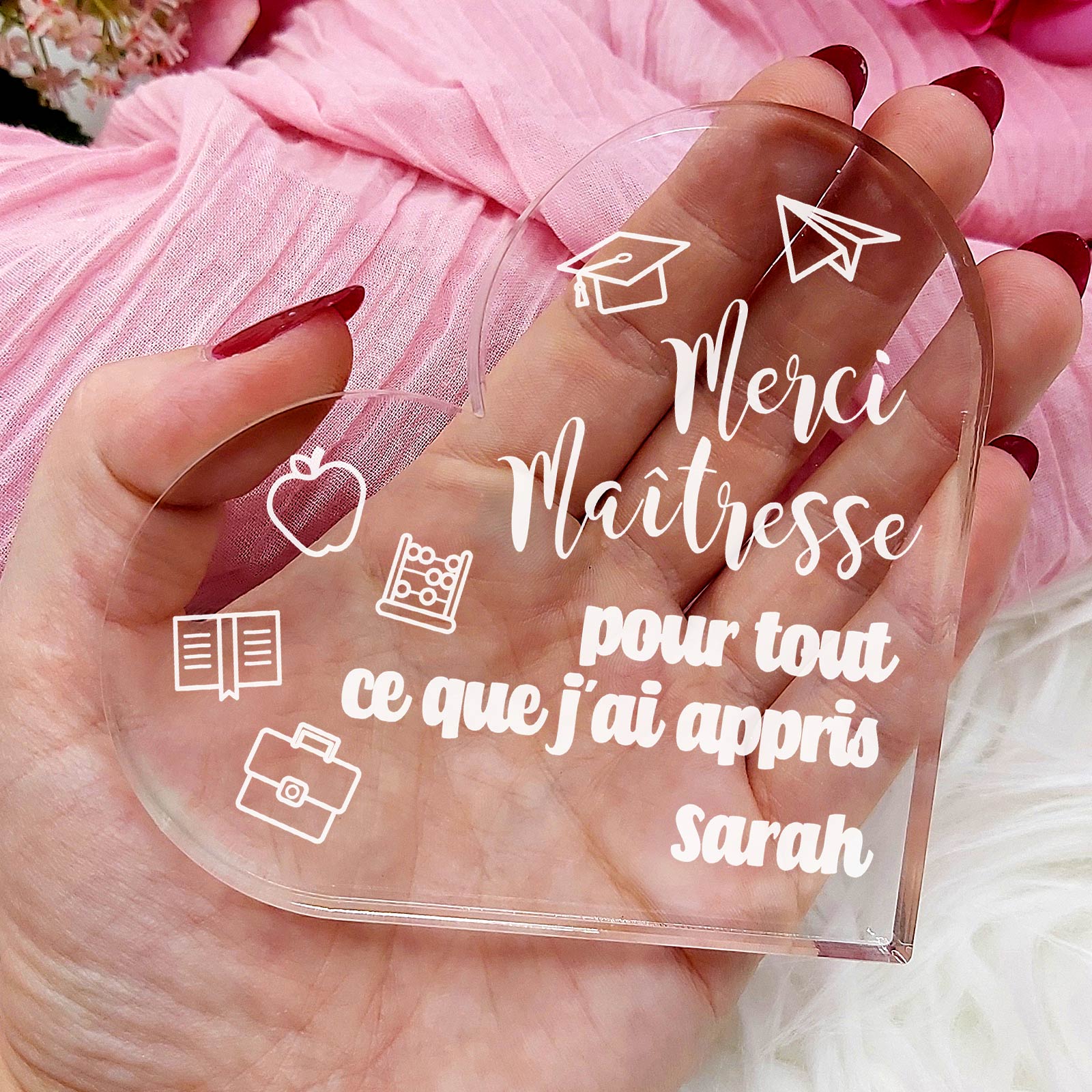 Merci pour tout ce que j'ai appris - Cœur en plexiglas