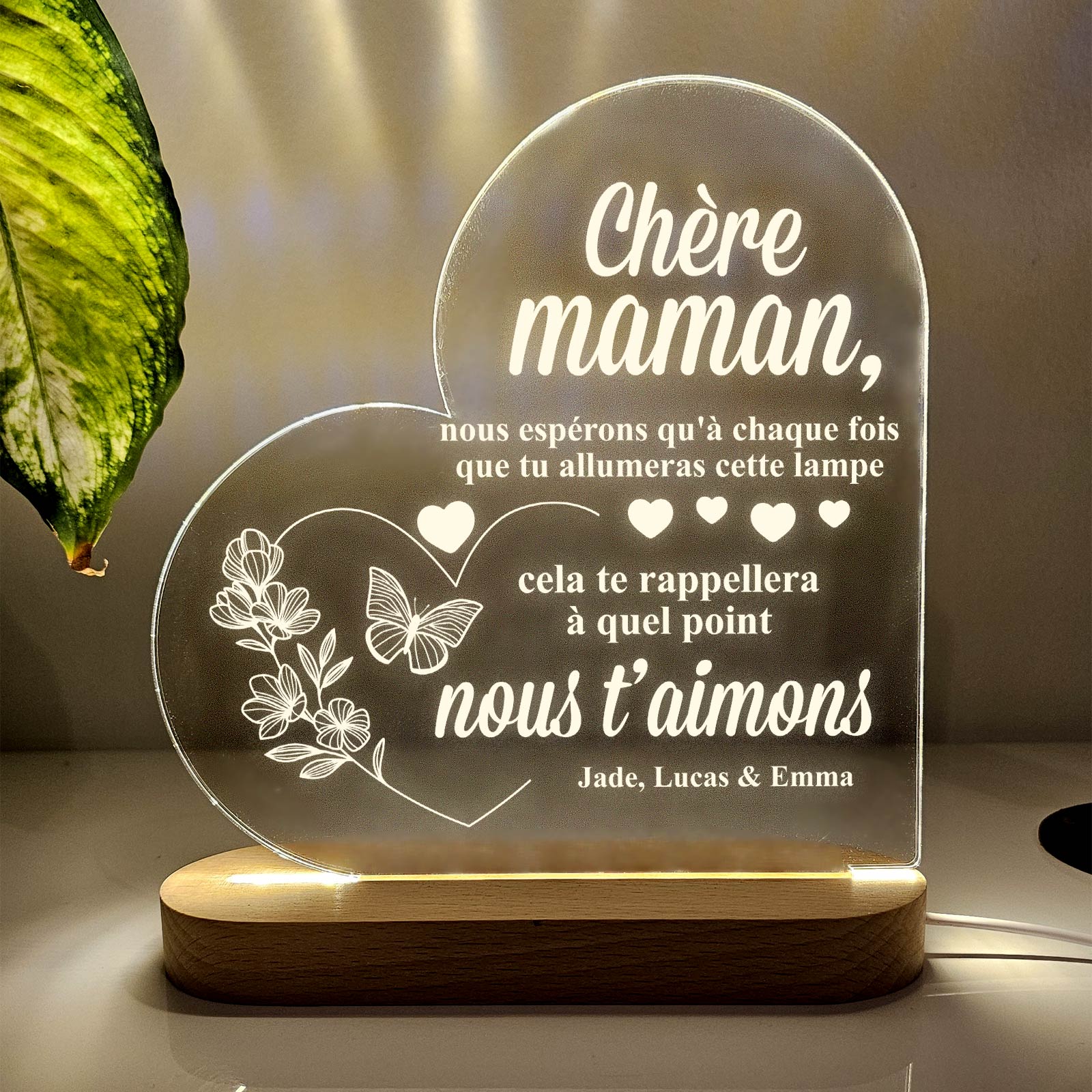 Veilleuse Cœur Pense à Nous - Lampe Décorative