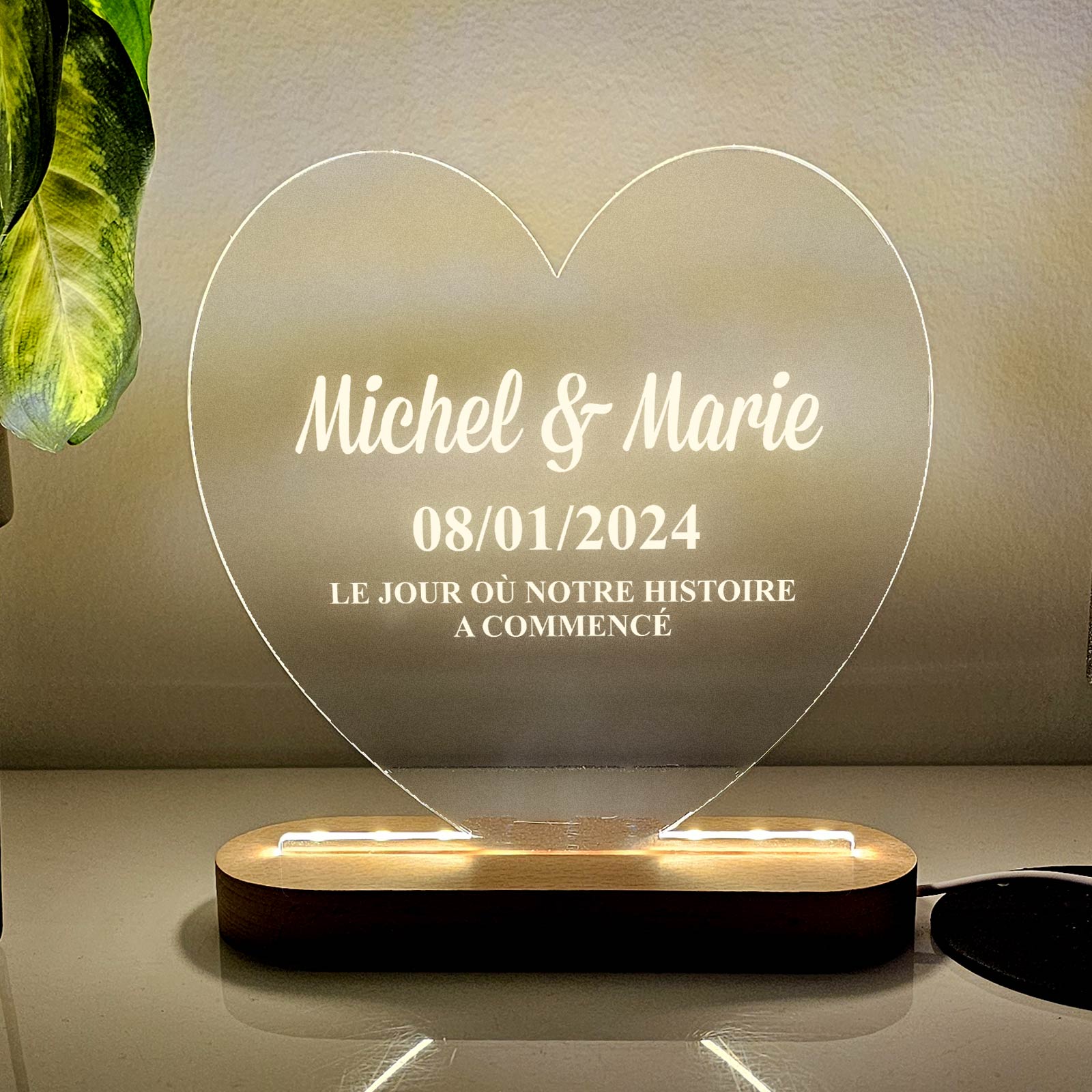 Lampe Cœur De Saint-valentin Avec Noms Et Date