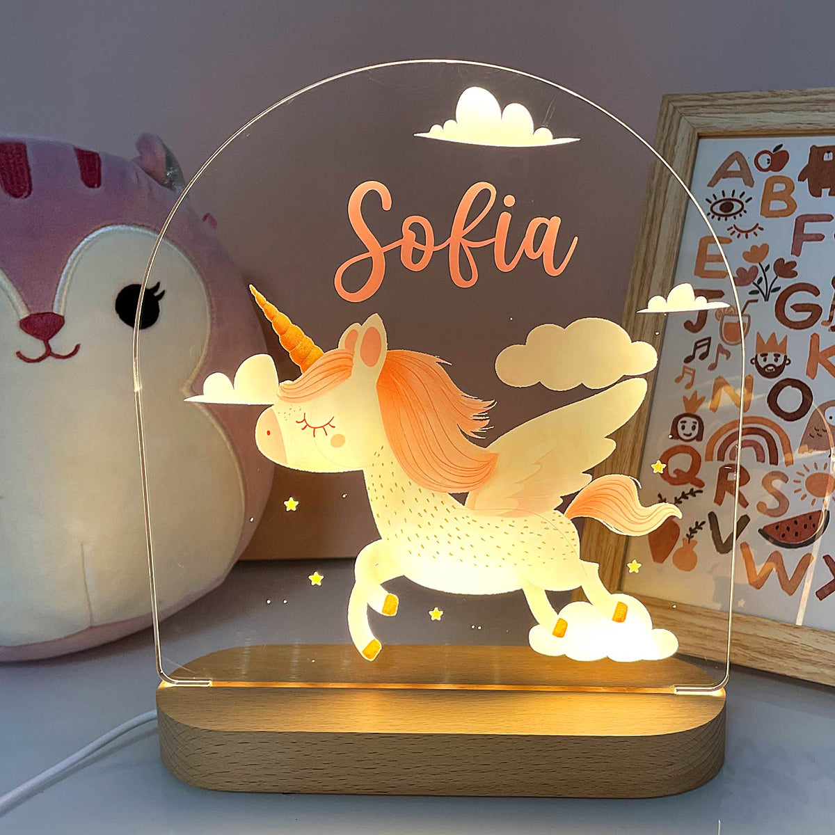 Veilleuse Licorne avec Nom Personnalisé