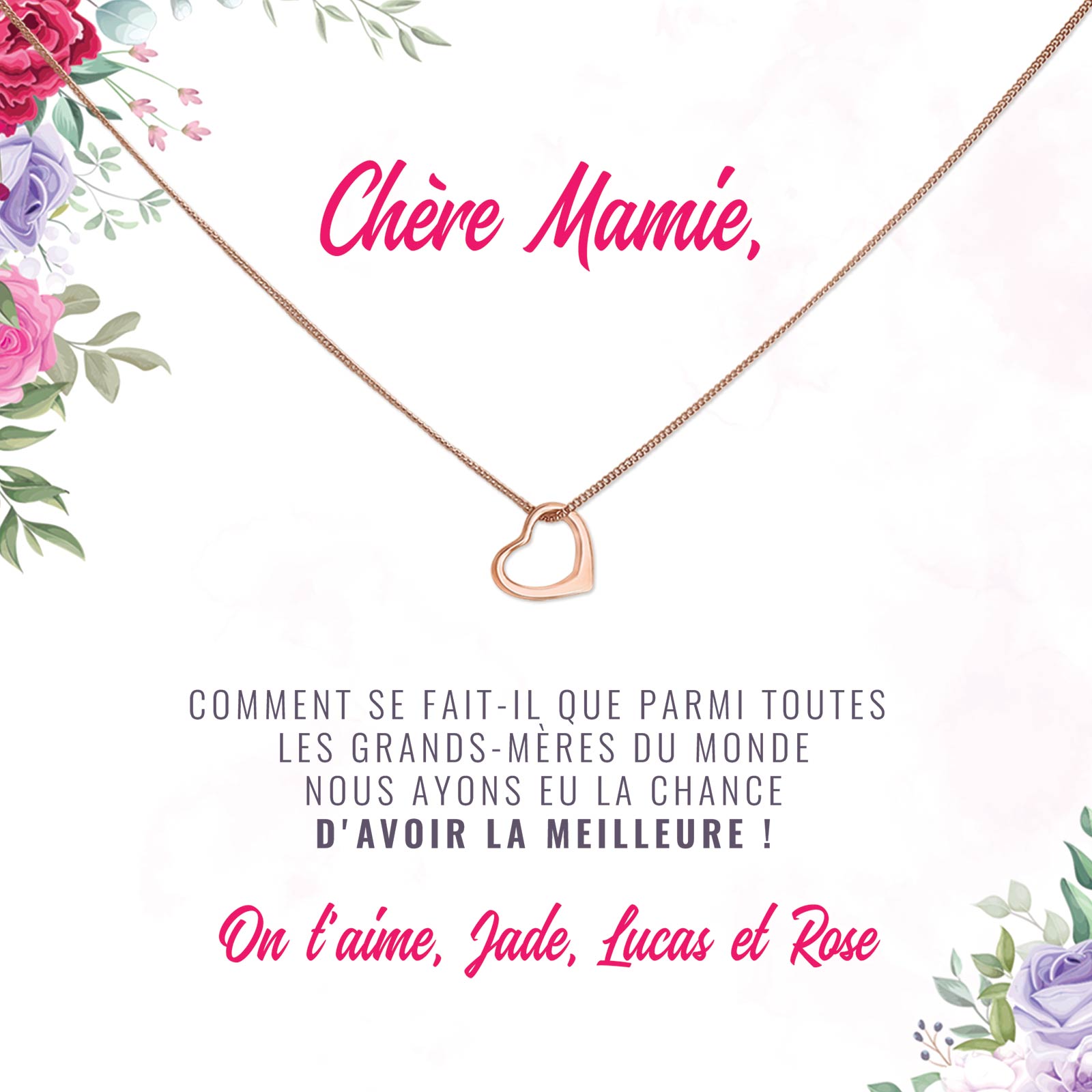 Meilleure mamie du monde – Collier et carte avec message personnalisé
