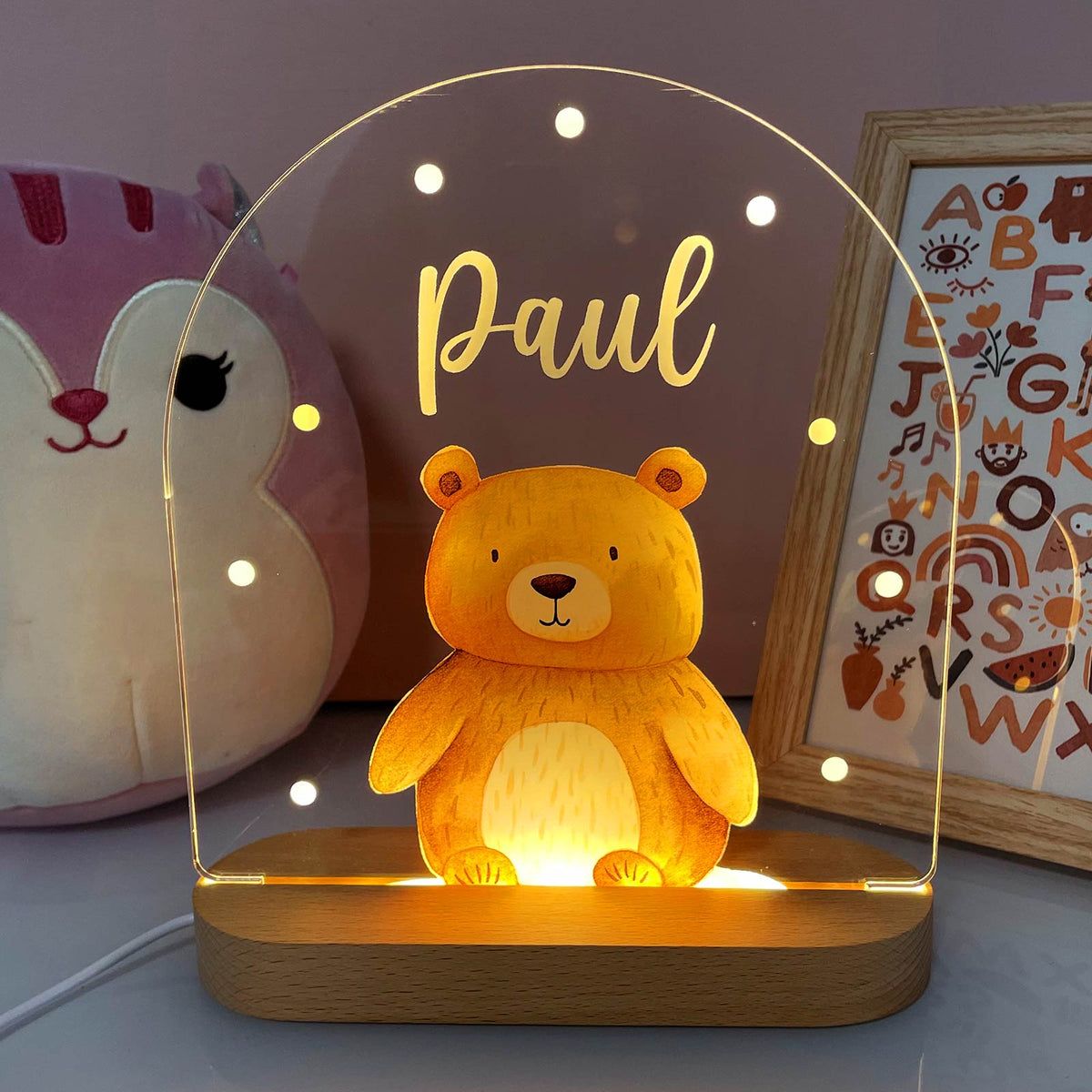 Veilleuse Animaux Mignons avec Nom Personnalisé