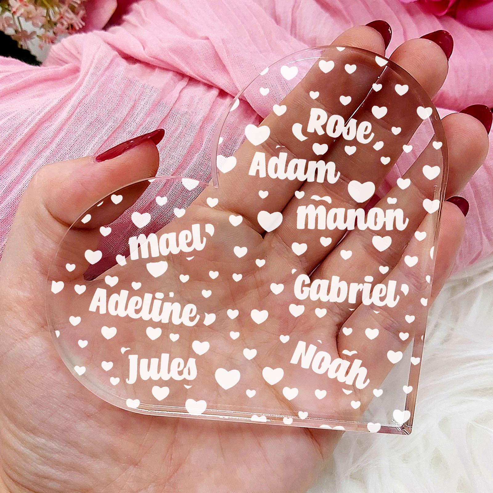 Noms des petits-enfants et cœurs - Cœur en plexiglas