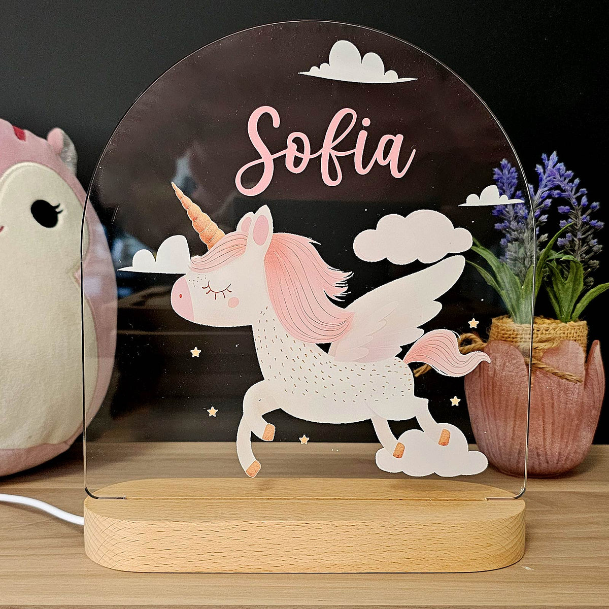 Veilleuse Licorne avec Nom Personnalisé