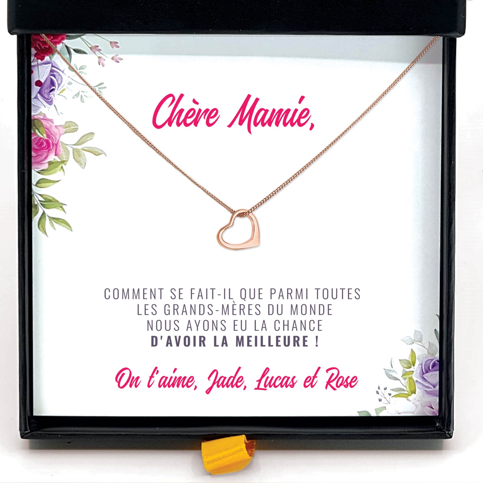 Meilleure mamie du monde – Collier et carte avec message personnalisé