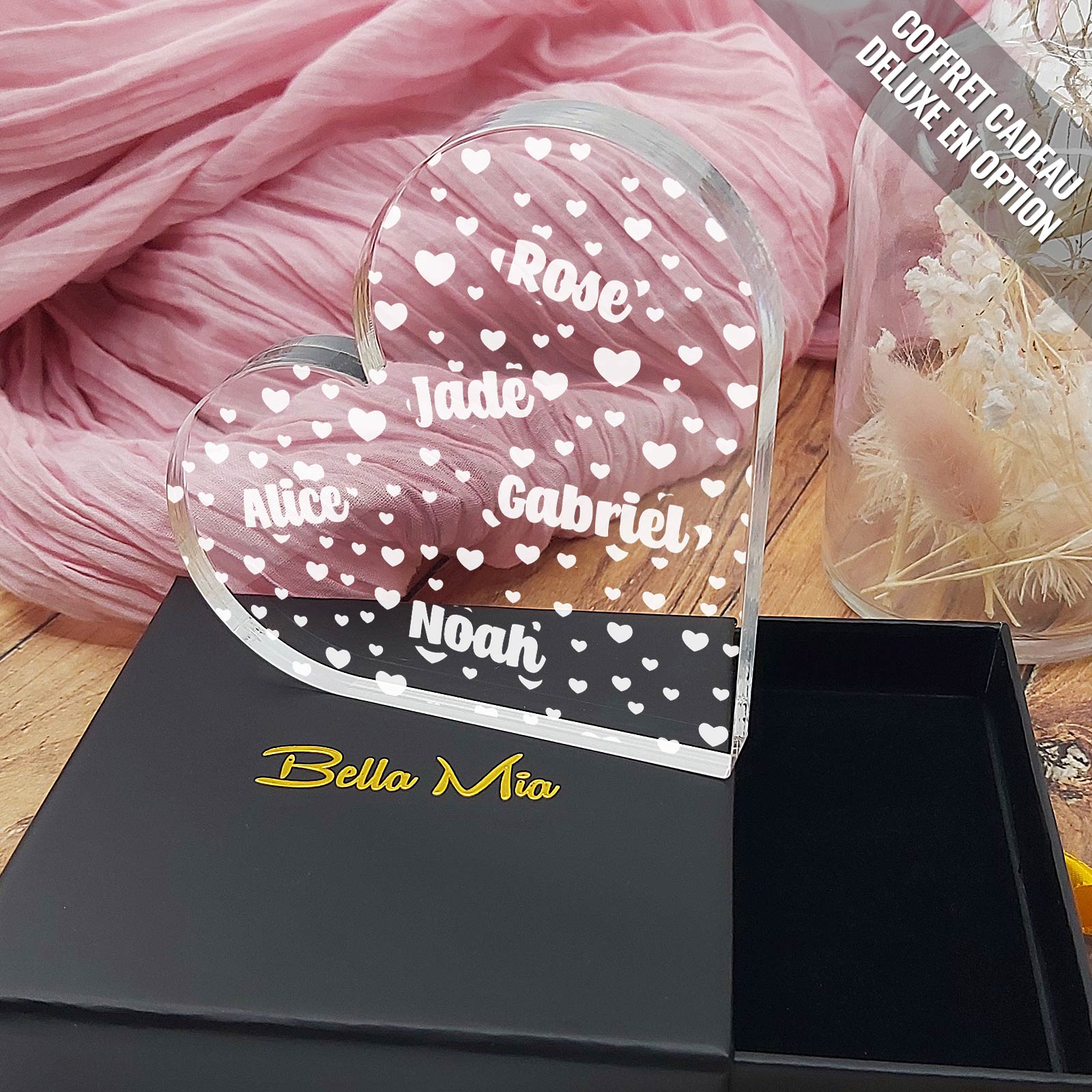 Noms des petits-enfants et cœurs - Cœur en plexiglas