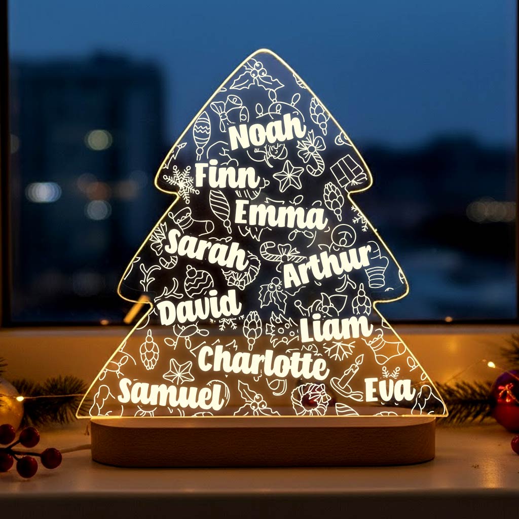 Sapin de Noël avec prénoms - Lampe décorative