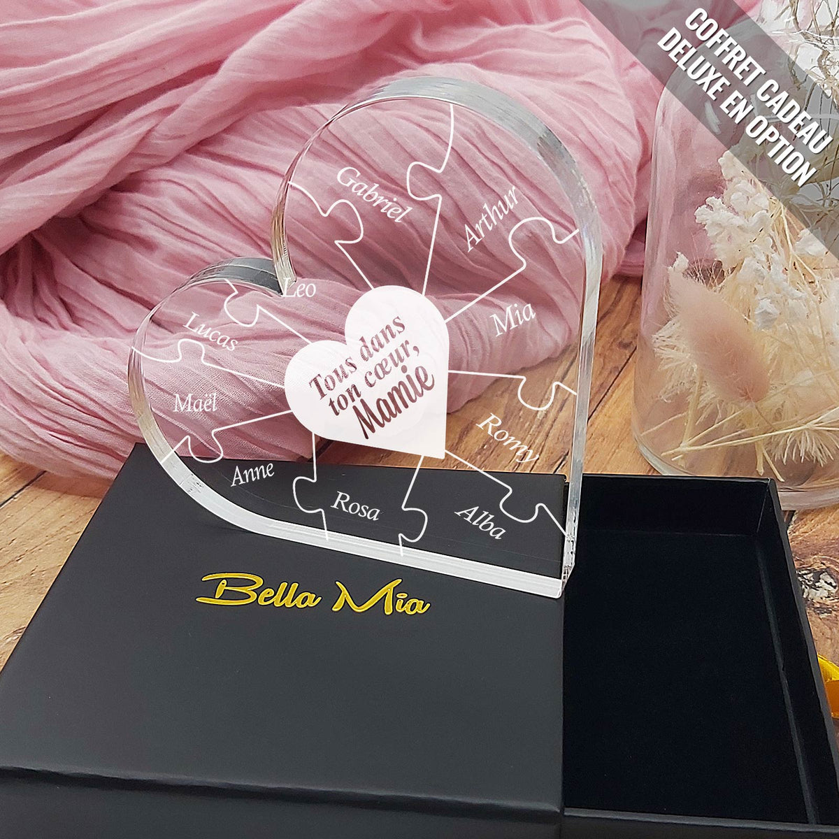 Tous dans ton cœur, mamie - Puzzle cœur en plexiglas