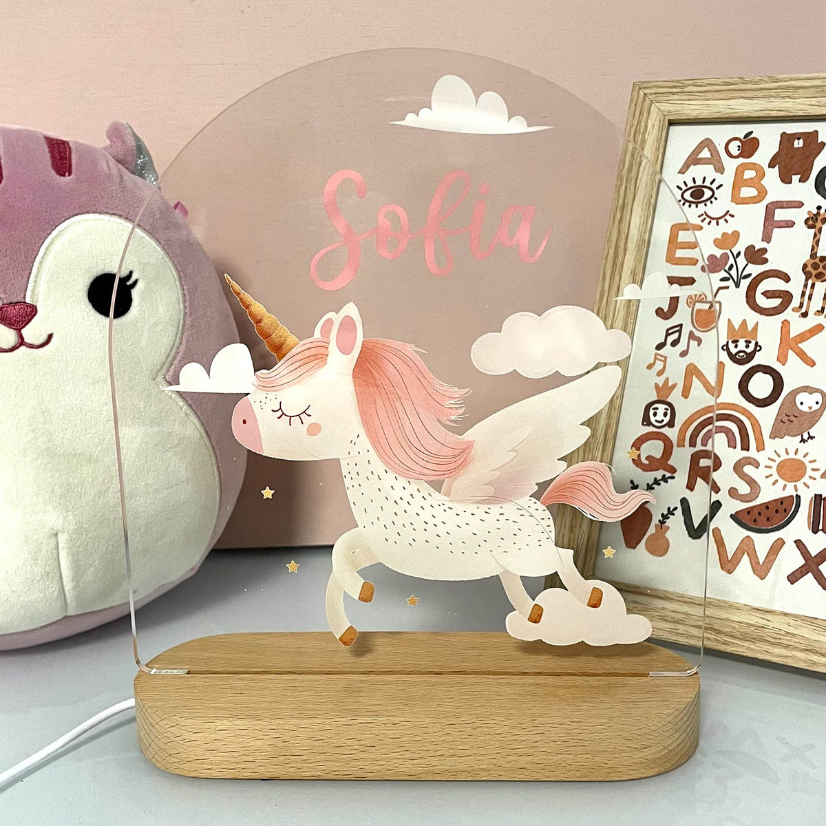 Veilleuse Licorne avec Nom Personnalisé