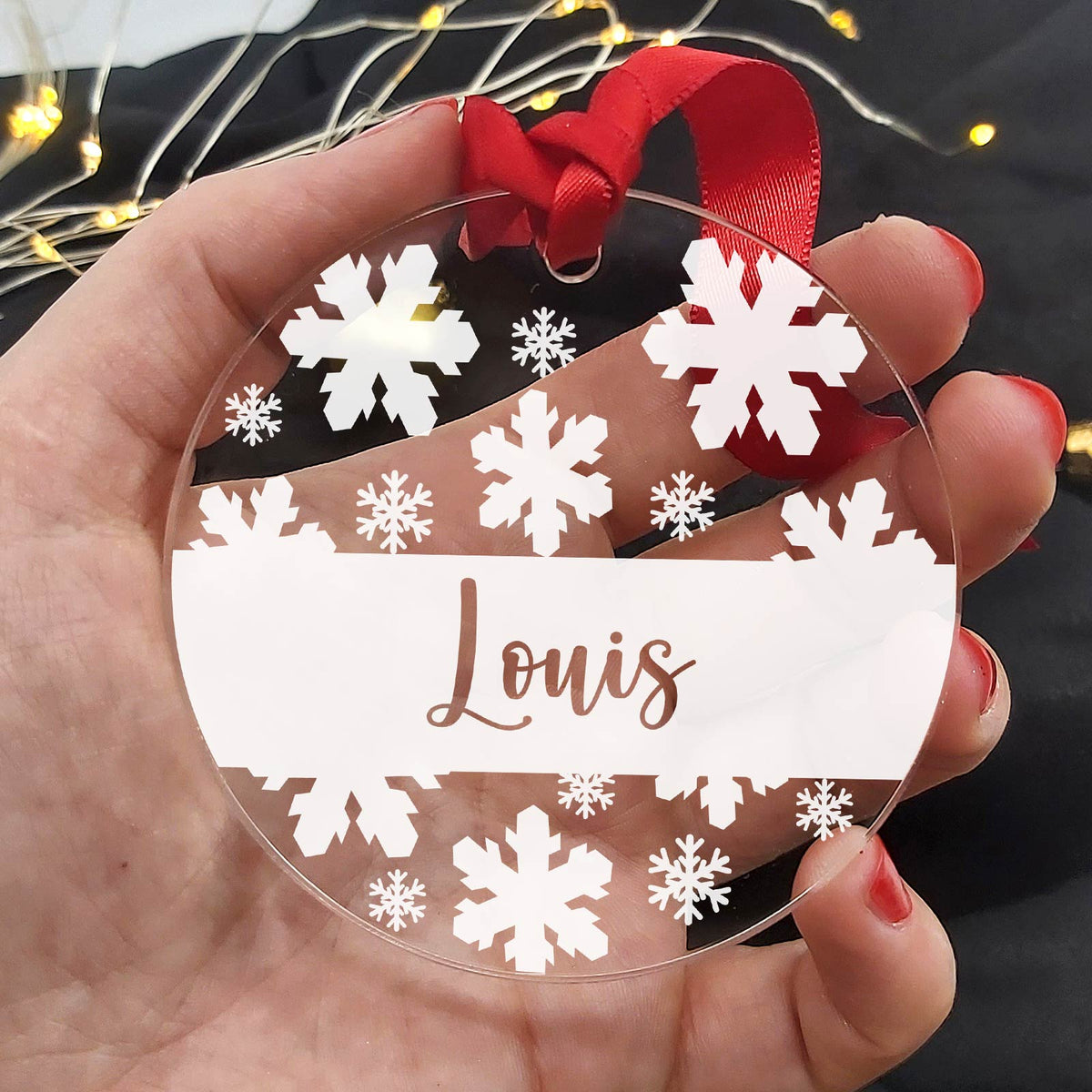 Flocons de neige avec votre nom en plexiglas