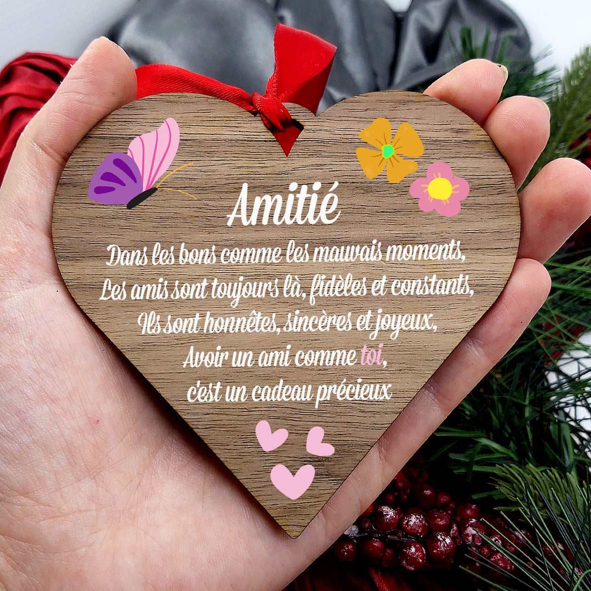 Amité - Cœur en bois