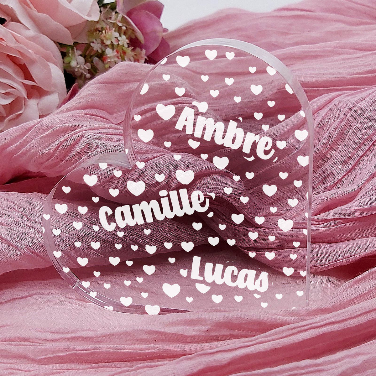 Noms des petits-enfants et cœurs - Cœur en plexiglas