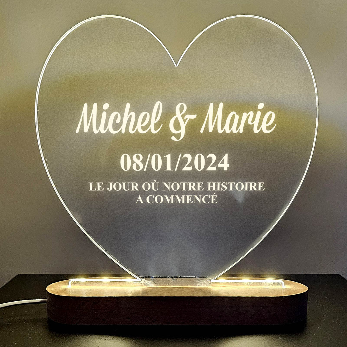 Lampe Cœur De Saint-valentin Avec Noms Et Date