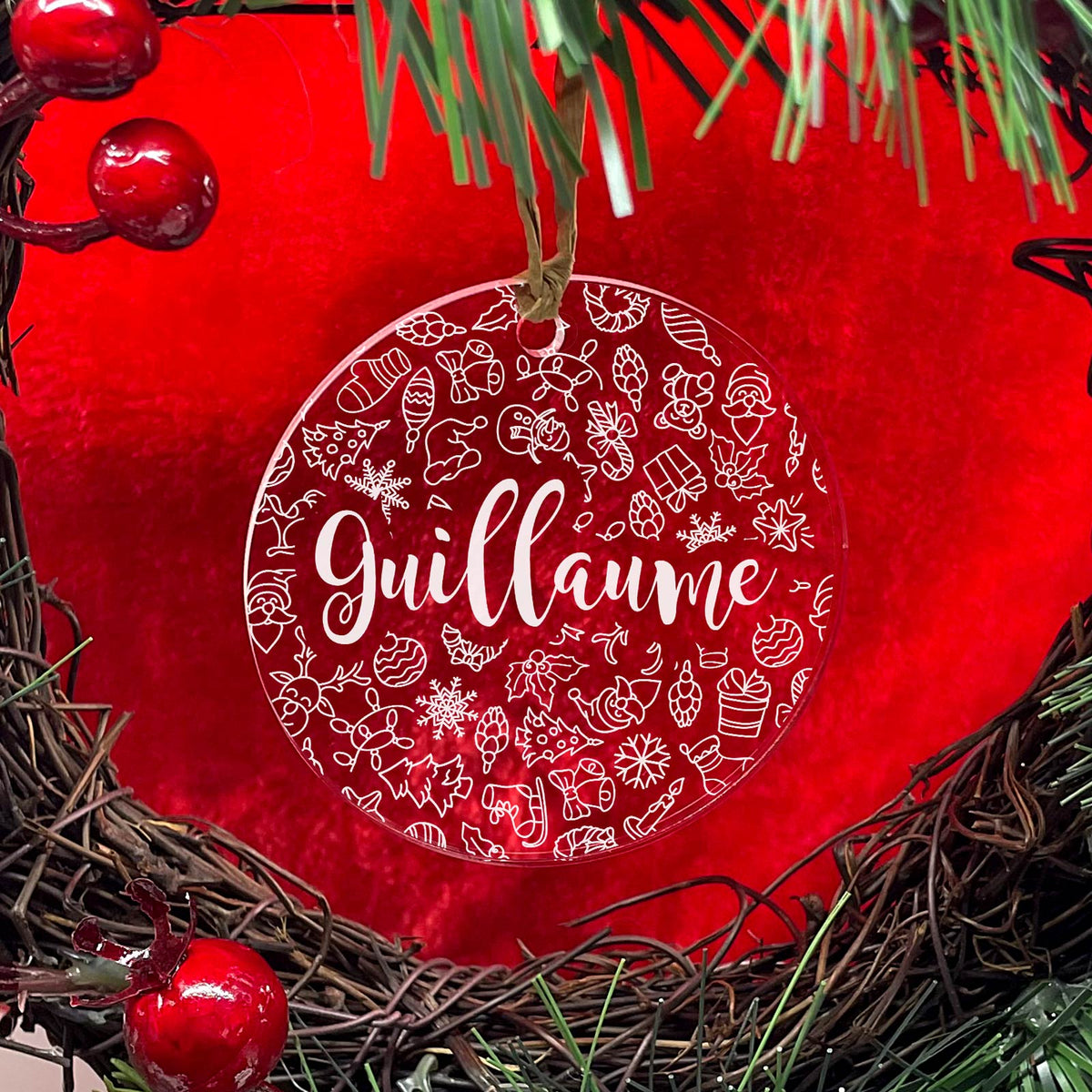 Motifs de noël avec nom décoration en plexiglas