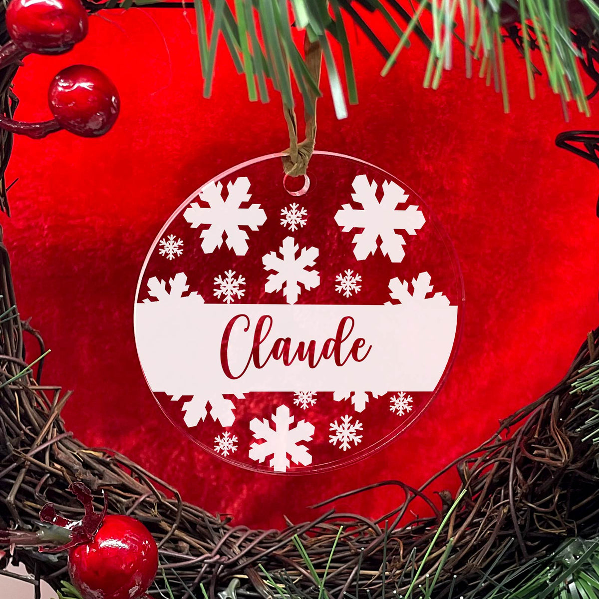 Flocons de neige avec votre nom en plexiglas