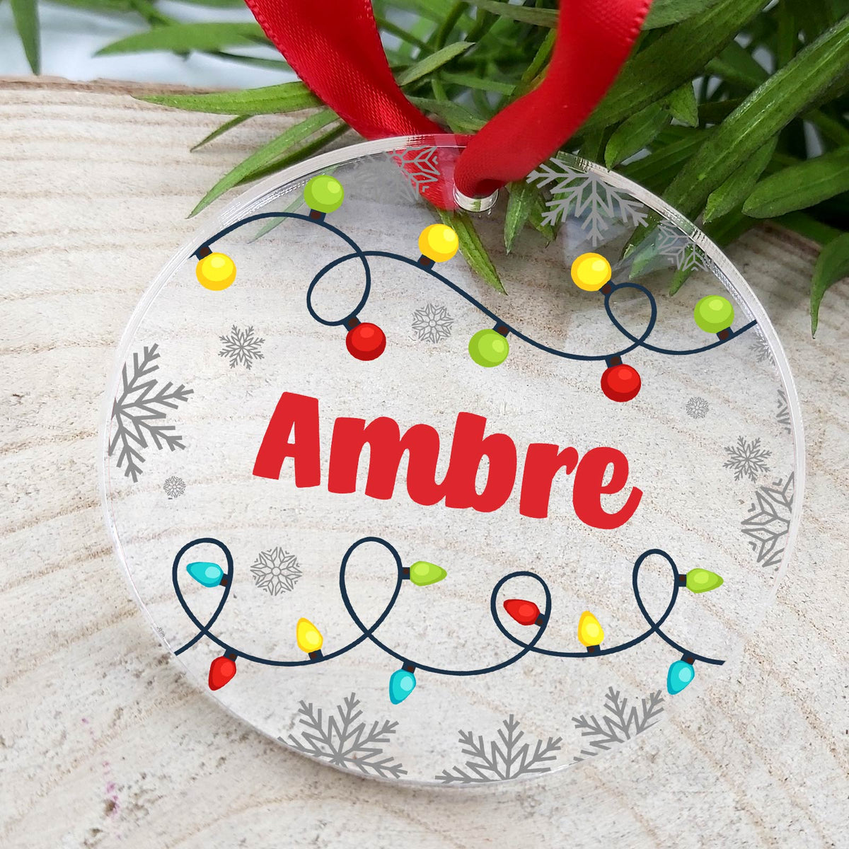 Lumières de Noël avec nom décoration en plexiglas