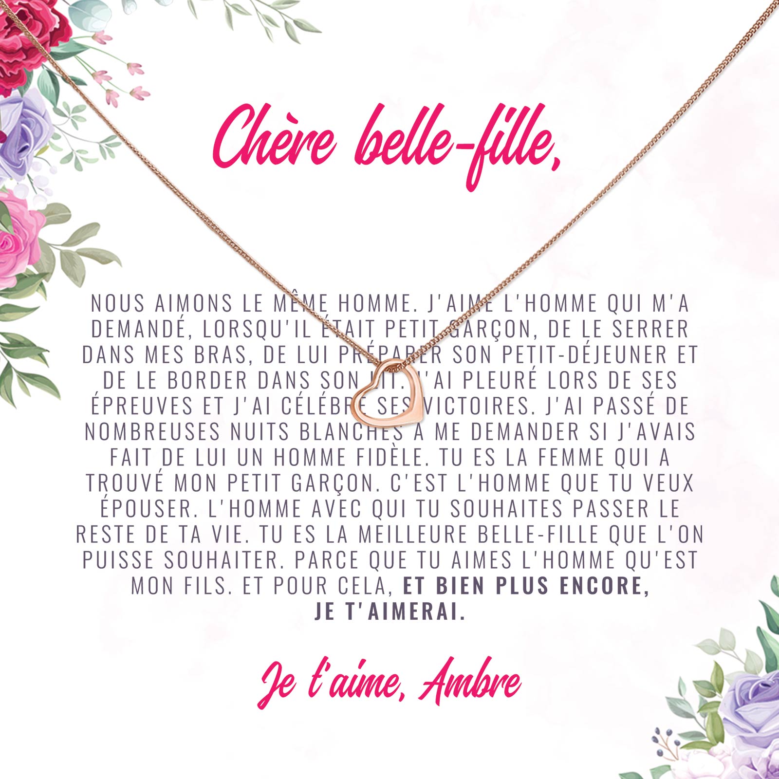 Cadeau pour Belles-filles - Collier et Carte avec Message Personnalisé