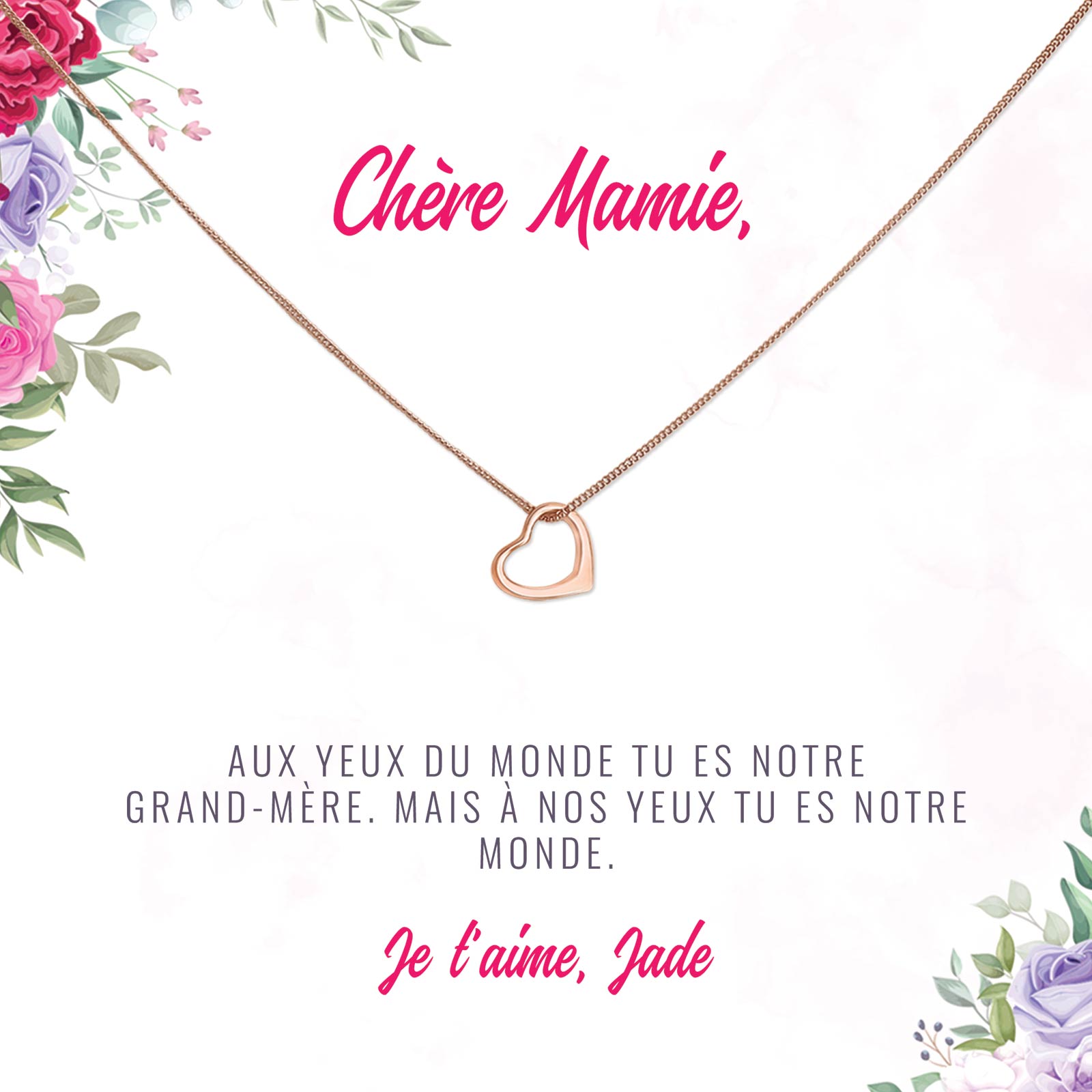 Cadeau pour Mamies - Collier et Carte avec Message Personnalisé