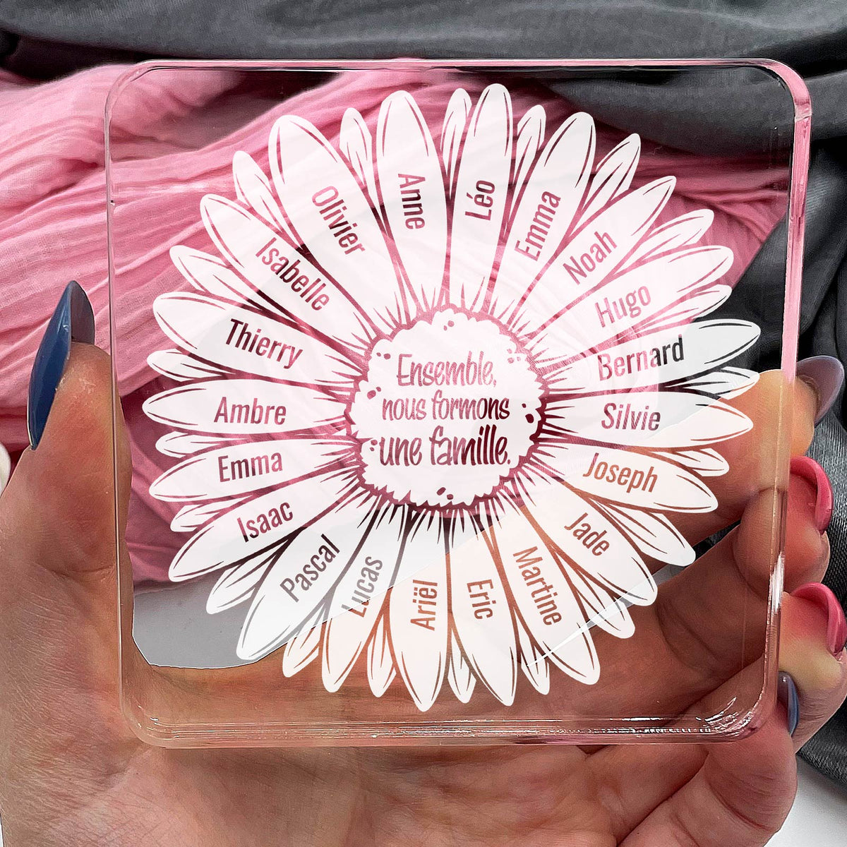 Cadeau Personnalisé avec Prénoms de la Famille - Plaque en Plexiglas