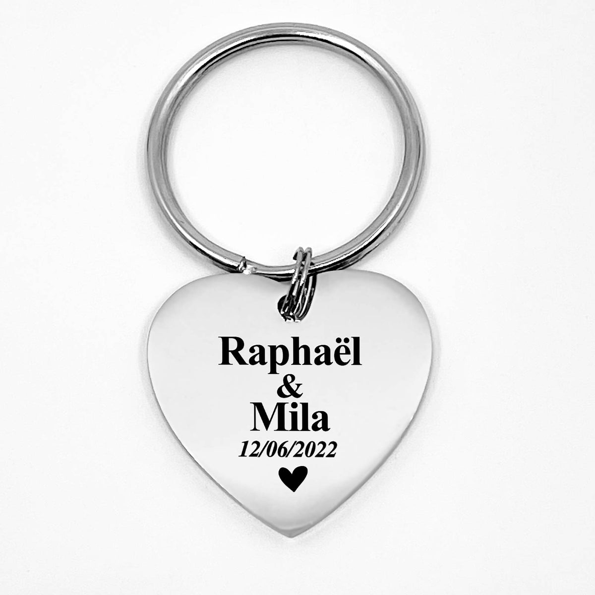 Prénoms et date - Porte-clés Cœur