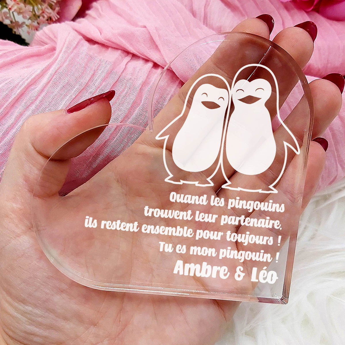 Tu es Mon Pingouin - Cœur en plexiglas