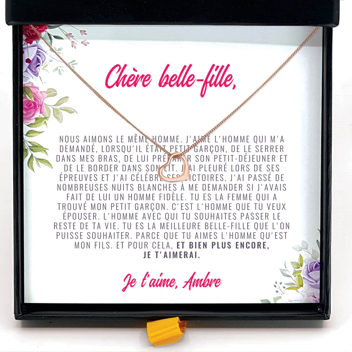 Cadeau pour Belles-filles - Collier et Carte avec Message Personnalisé
