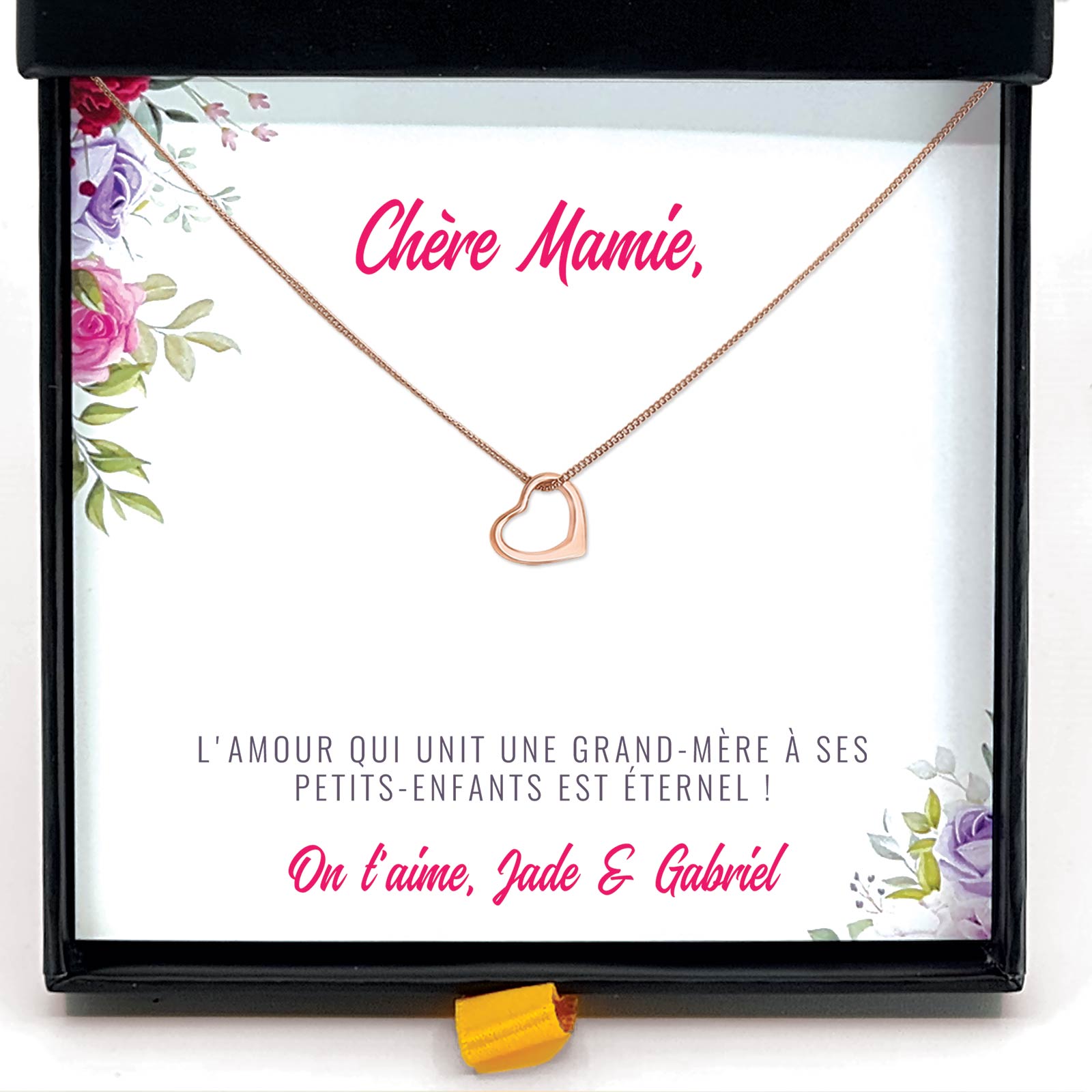 L'amour qui unit une grand-mère à ses petits-enfants est éternel ! - Collier et Carte avec Message Personnalisé