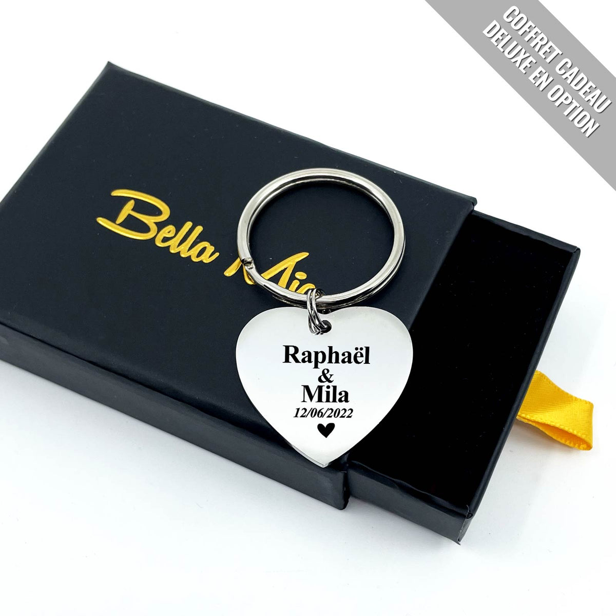 Prénoms et date - Porte-clés Cœur