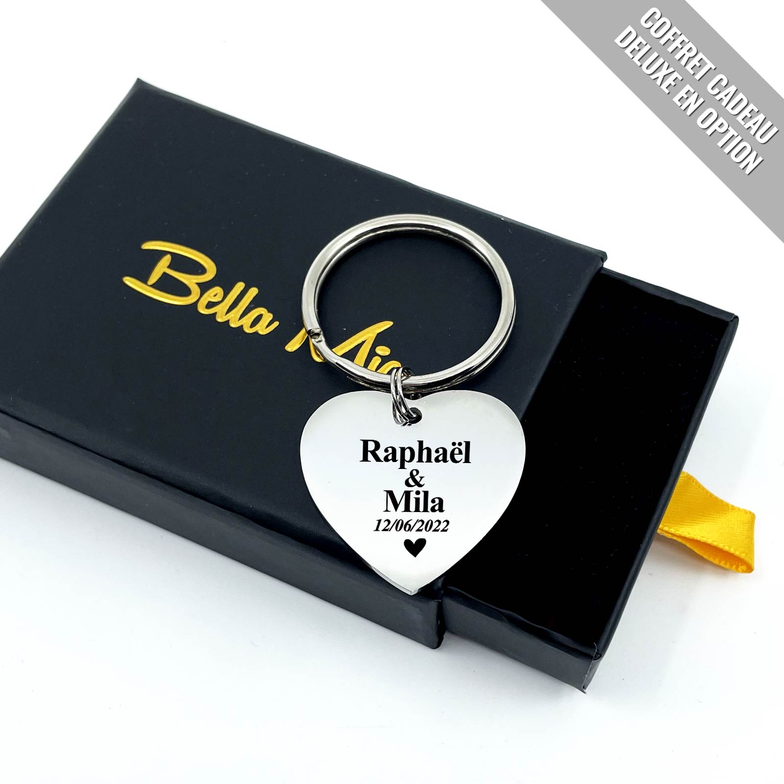 Prénoms et date - Porte-clés Cœur