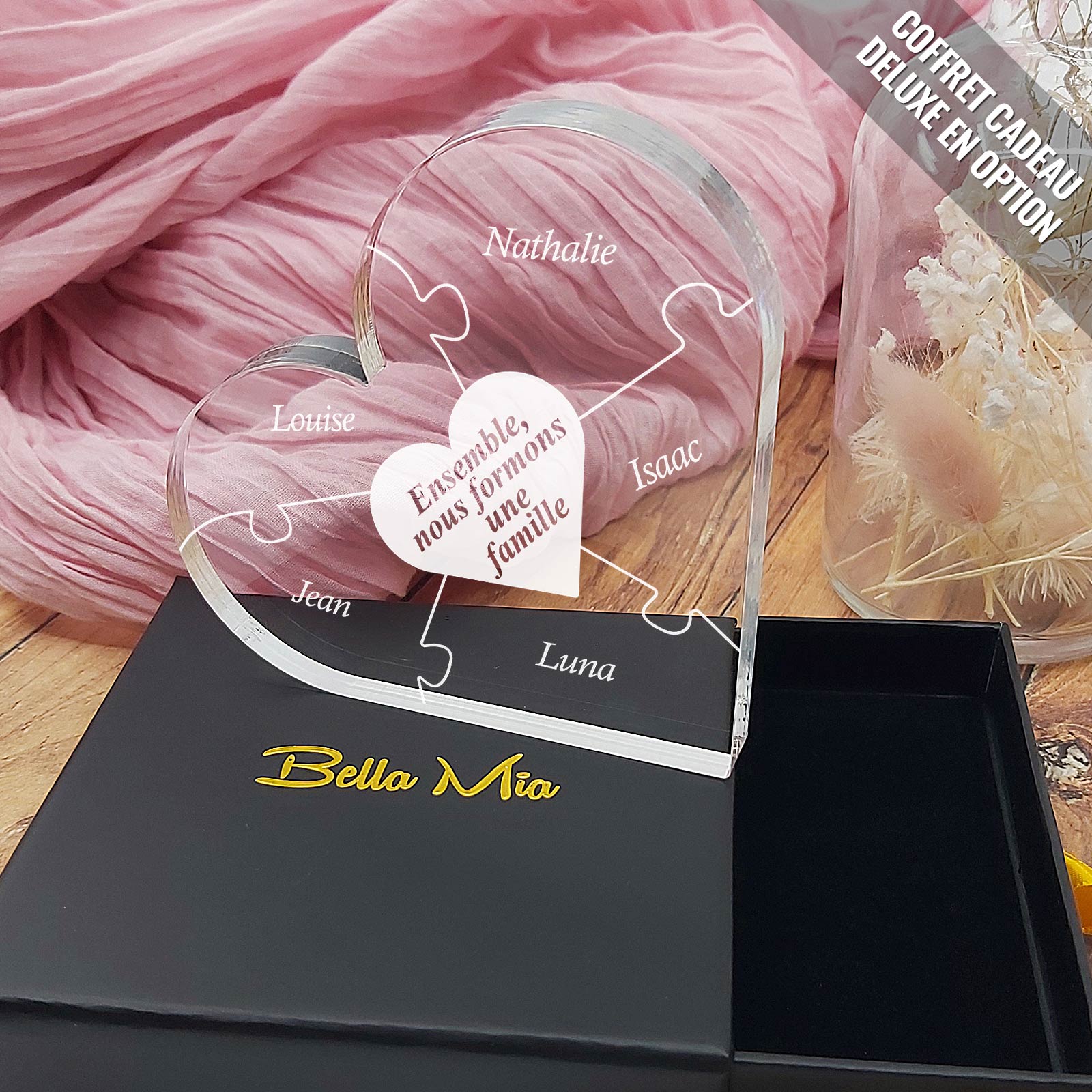 Ensemble Nous Formons une Famille - Cœur Puzzle en Plexiglas