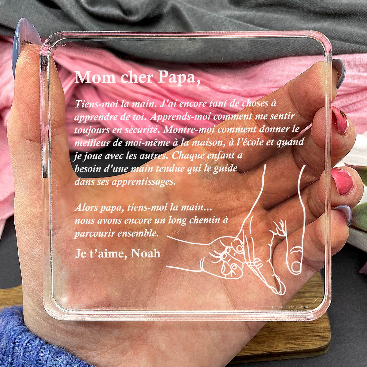 Mon cher papa, tiens-moi la main - Plaque en Plexiglas