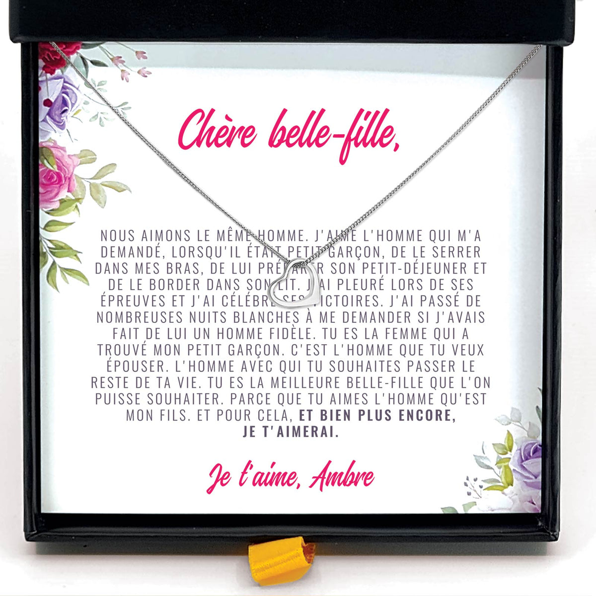Cadeau pour Belles-filles - Collier et Carte avec Message Personnalisé