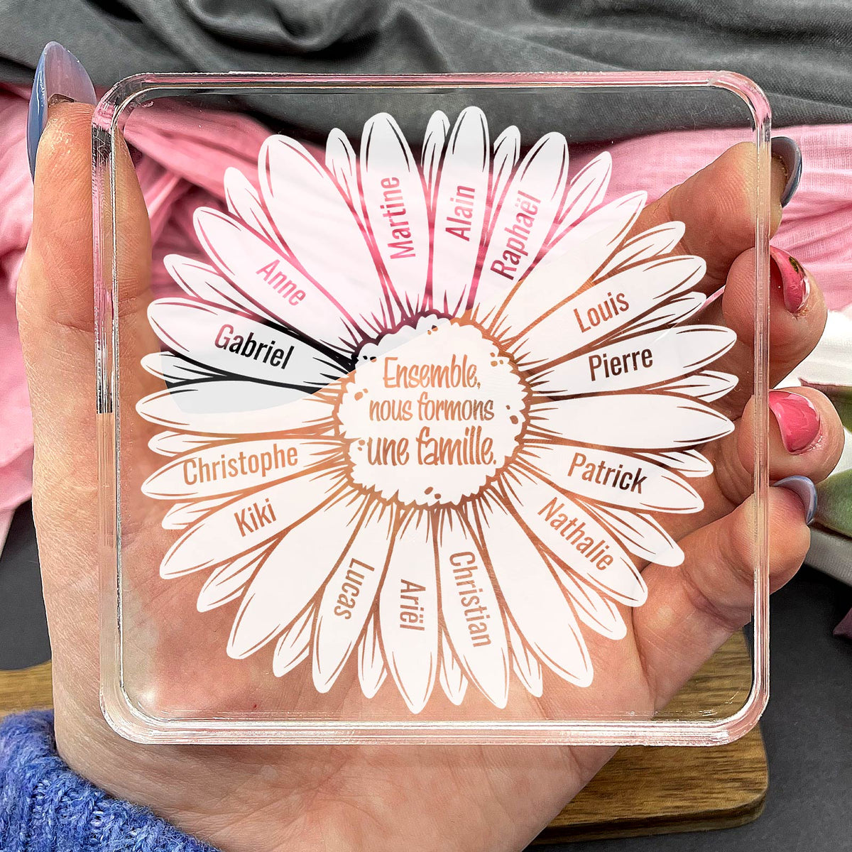 Cadeau Personnalisé avec Prénoms de la Famille - Plaque en Plexiglas