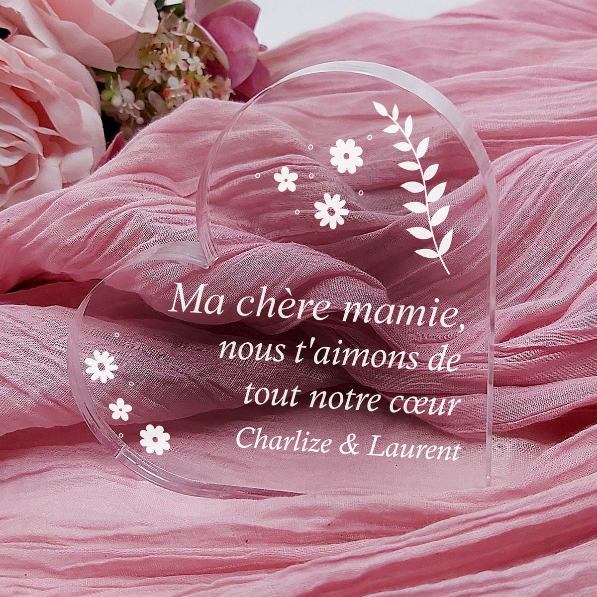 Ma chère mamie, nous t&#39;aimons de tout notre cœur-  Cœur en plexiglas