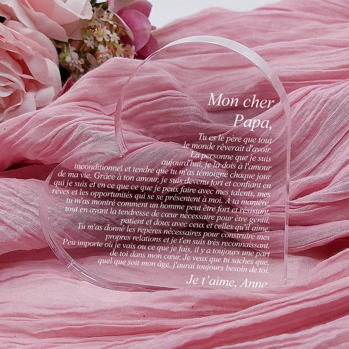 Cœur en Verre Acrylique Personnalisé pour la Fête des Pères