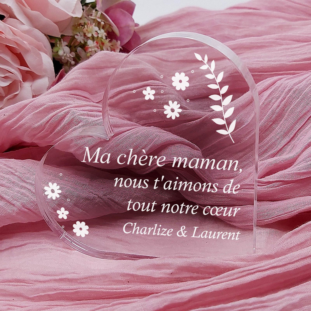 Ma chère maman, nous t&#39;aimons de tout notre cœur - Cœur en plexiglas