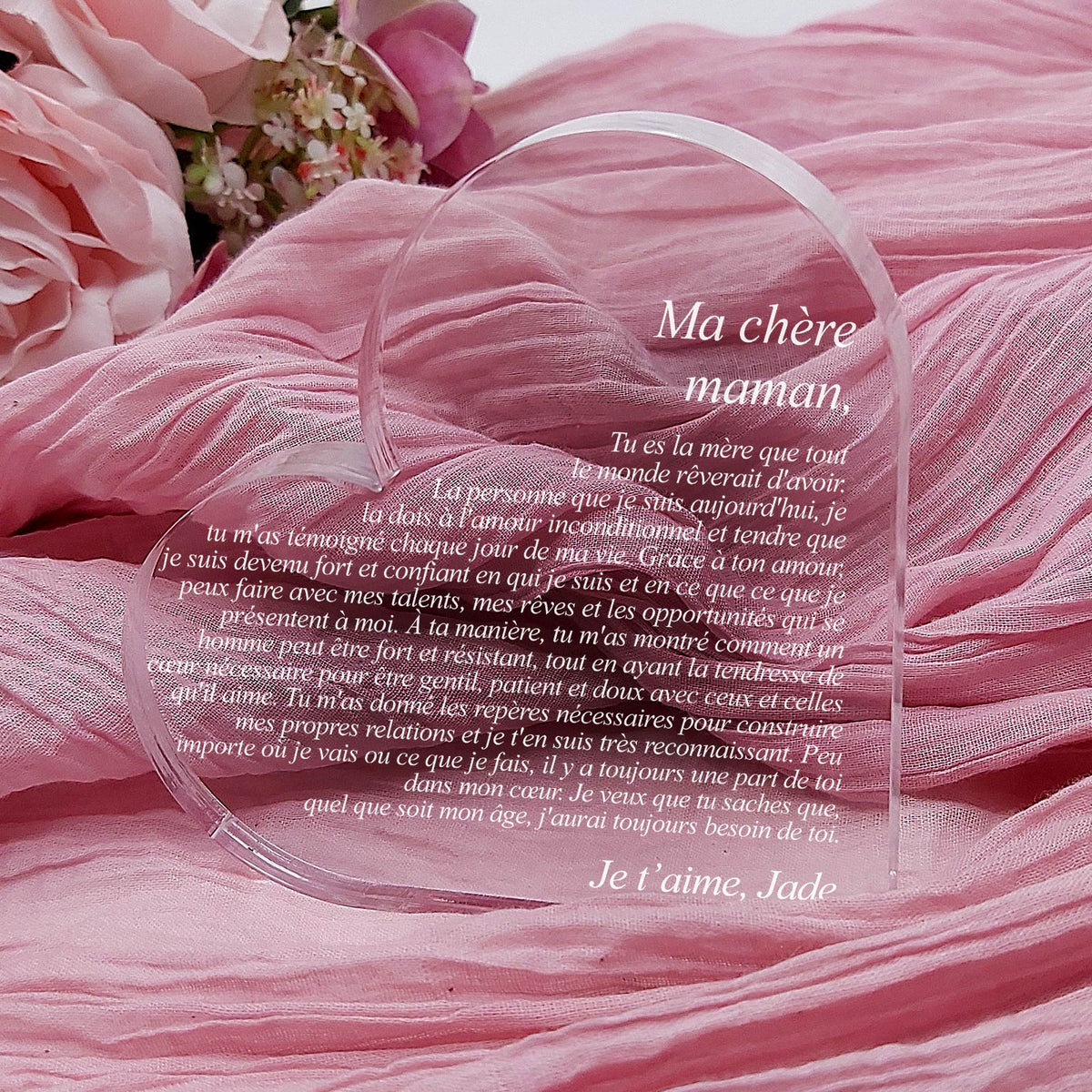 Cœur en Verre Acrylique Personnalisé pour la Fête des Mères