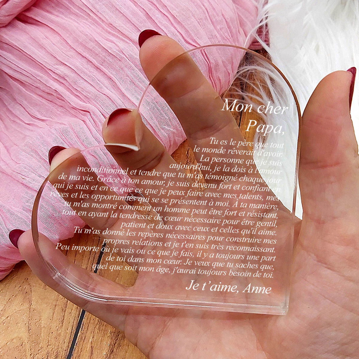 Cœur en Verre Acrylique Personnalisé pour la Fête des Pères