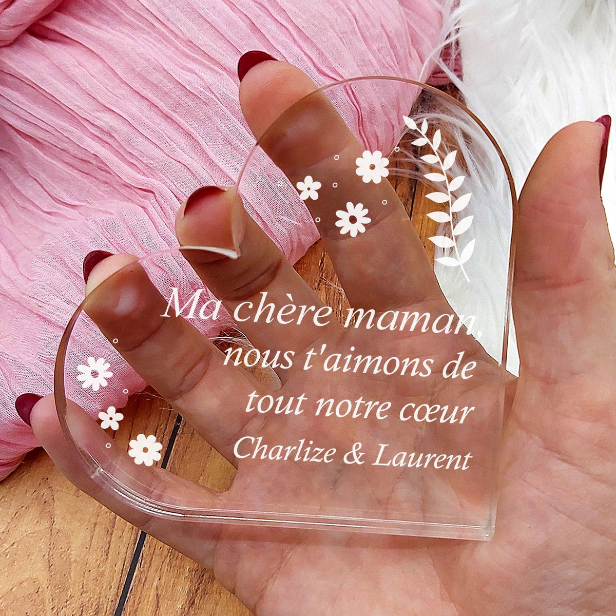 Ma chère maman, nous t&#39;aimons de tout notre cœur - Cœur en plexiglas