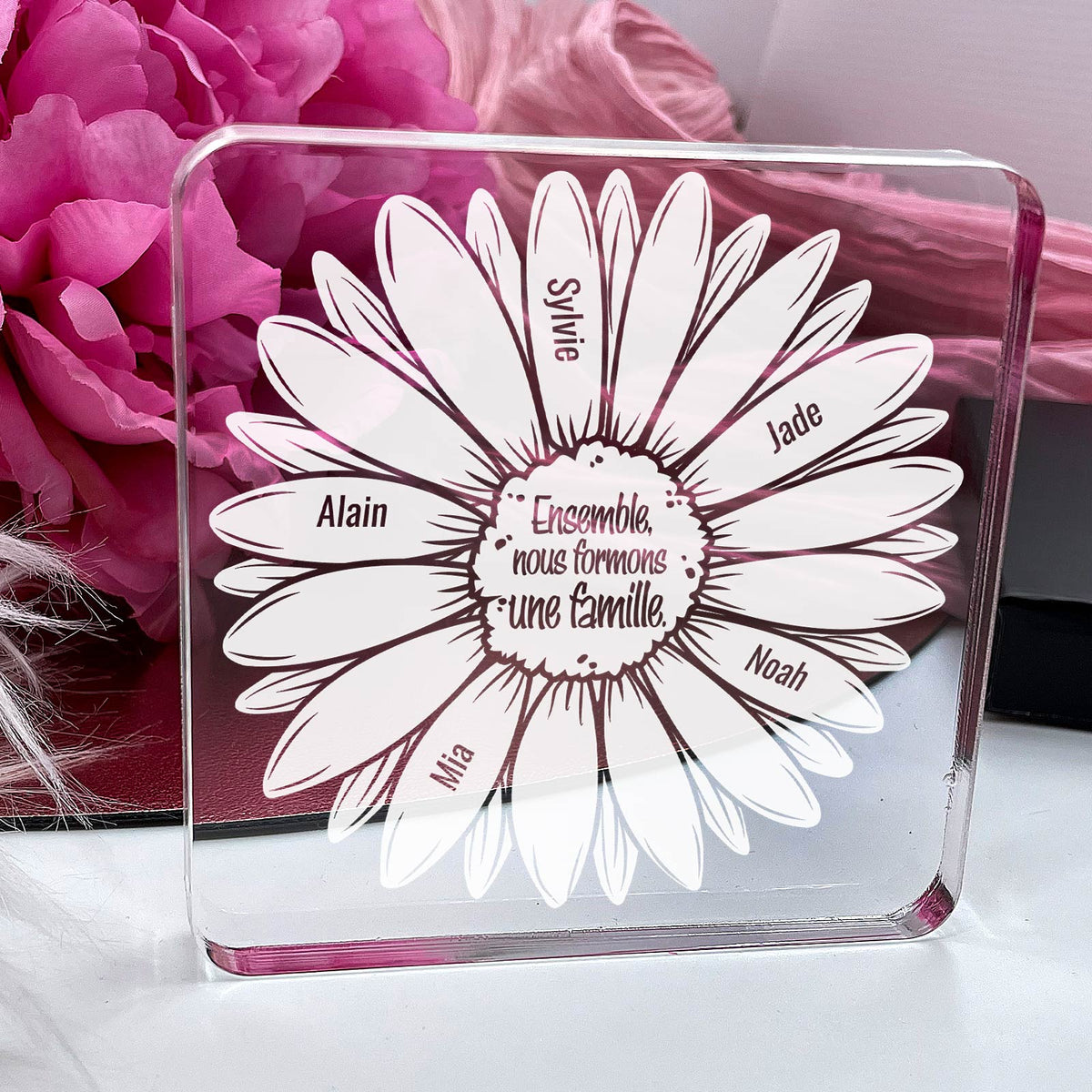 Cadeau Personnalisé avec Prénoms de la Famille - Plaque en Plexiglas